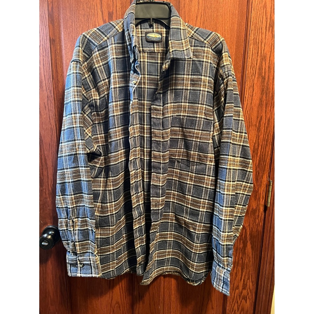 VTG Sandy River Jeans Company Mens XL Flannel Shirt Blue Brown Plaid L/S